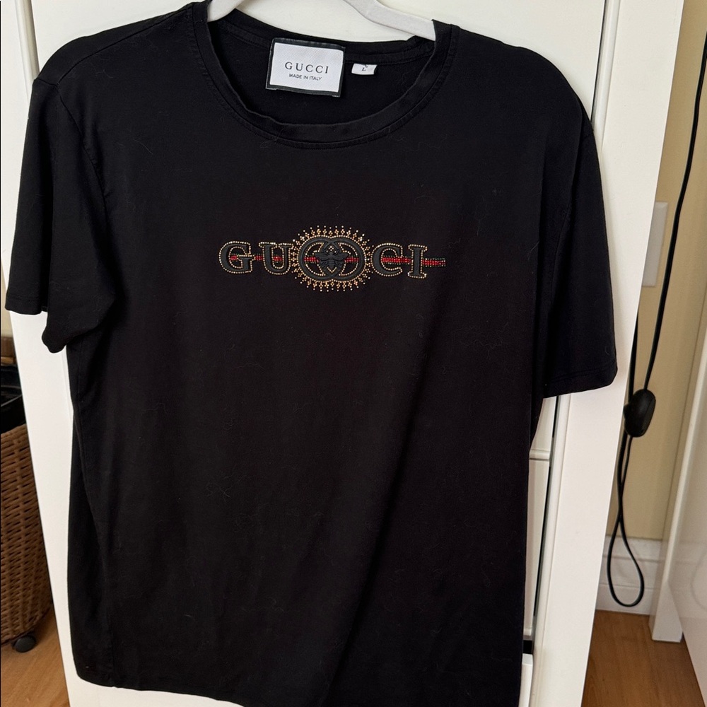 Gucci Black Tee with Embellished Logo